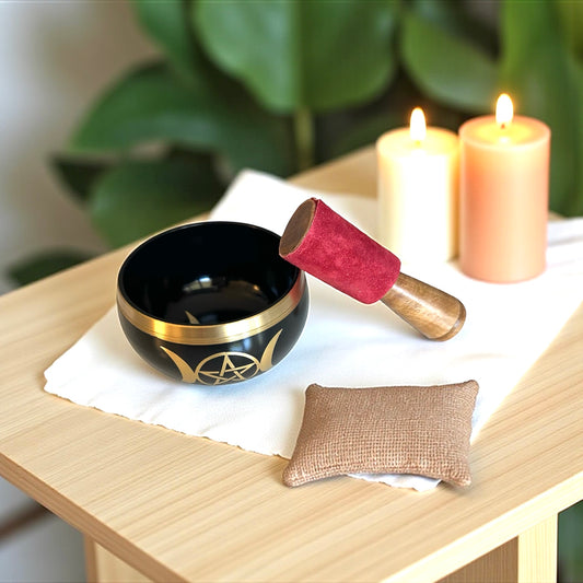 Bol chantant tibétain avec symbole Triple Lune & Pentacle