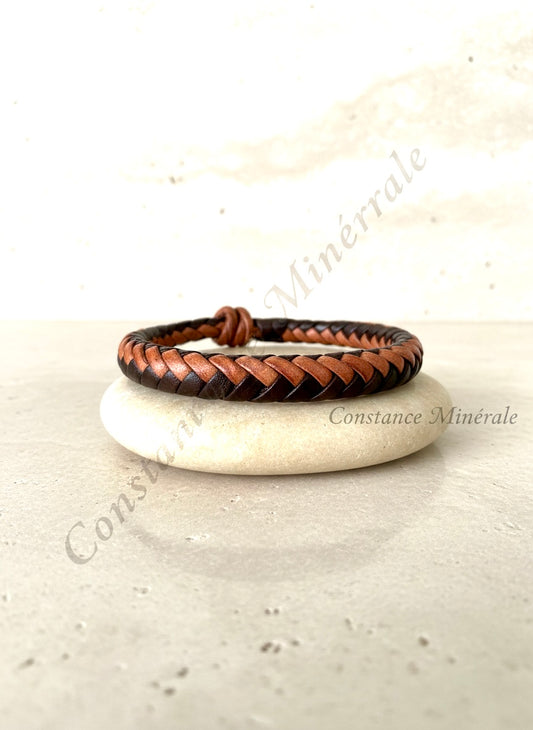 Bracelet mixte en cuir tressé à fermeture nouée