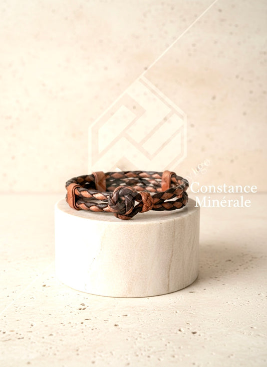 Bracelet mixte en cuir tressé à fermeture nouée