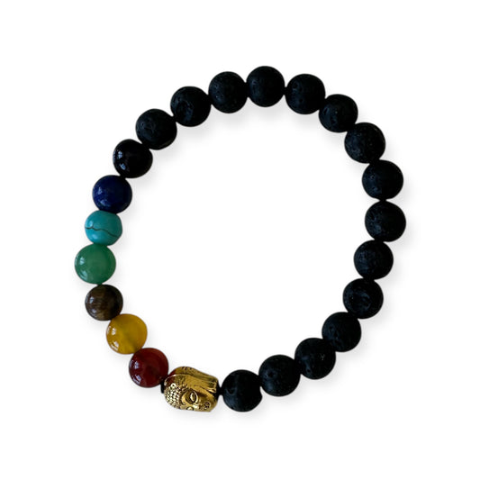 Bracelet Pierre de Lave, 7 Chakras & Bouddha