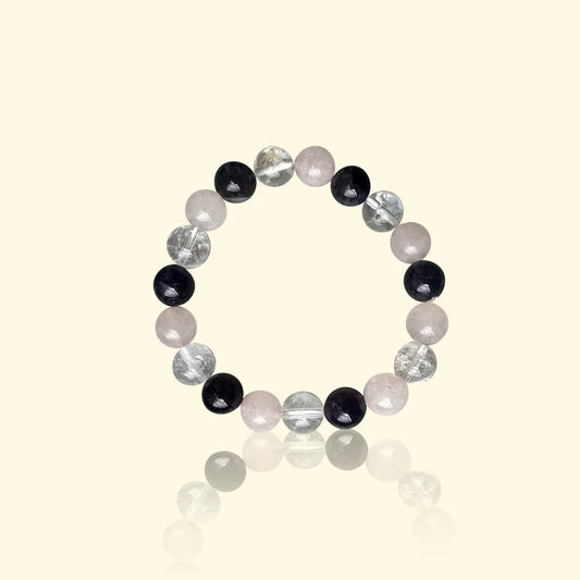 Bracelet Obsidienne, Quartz Rose & Cristal de Roche