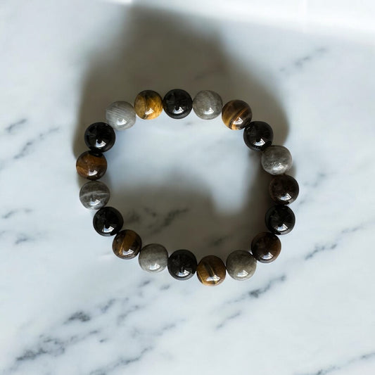 Bracelet Labradorite, Obsidienne & Œil de Tigre