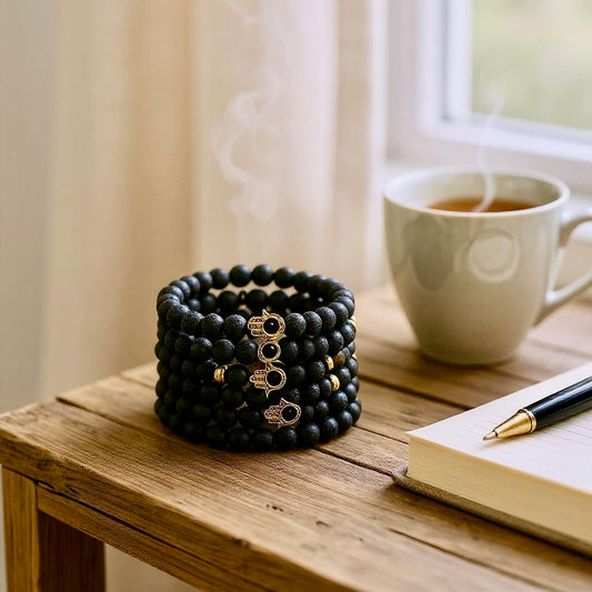 Bracelet Pierre de Lave 8 mm + Main de Fatma