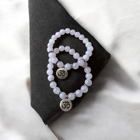 Bracelet Quartz Rose 8 mm + Symbole Om