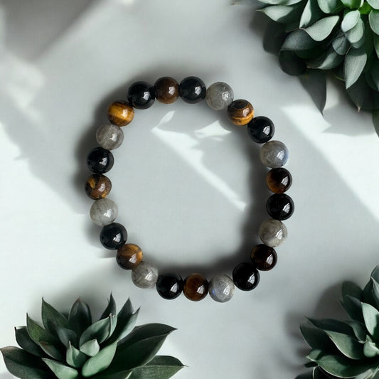 Bracelet Œil de Tigre, Onyx & Labradorite