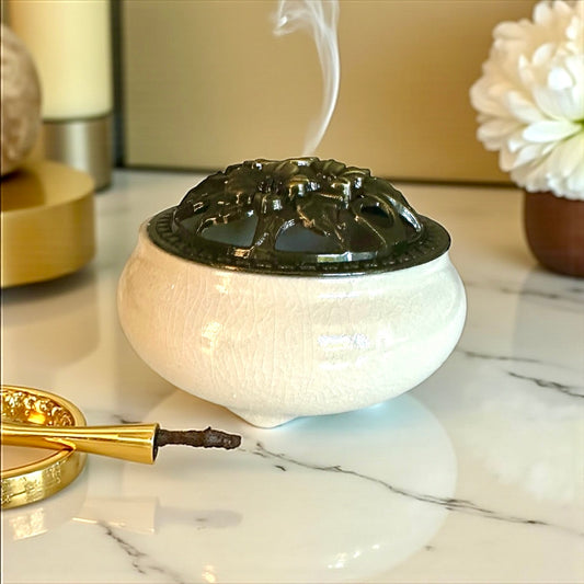 Brûleur d’encens pour résine et cônes couleur crème