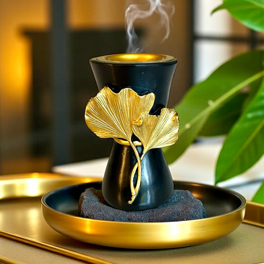 Brûleur d'encens pour résine et cônes en céramique noir et doré