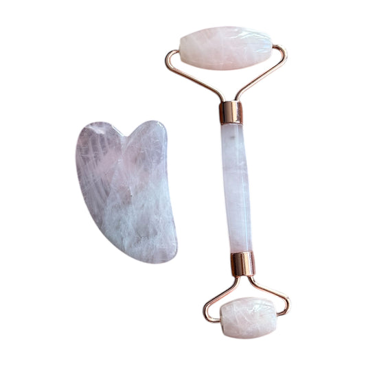 Kit Gua Sha & Rouleau en Quartz Rose