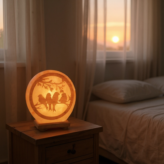 Lampe de sel de l´Himalaya oiseaux sur branche