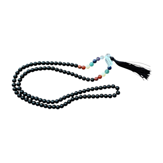 Mala 108 Perles Obsidienne Noire & 7 Chakras
