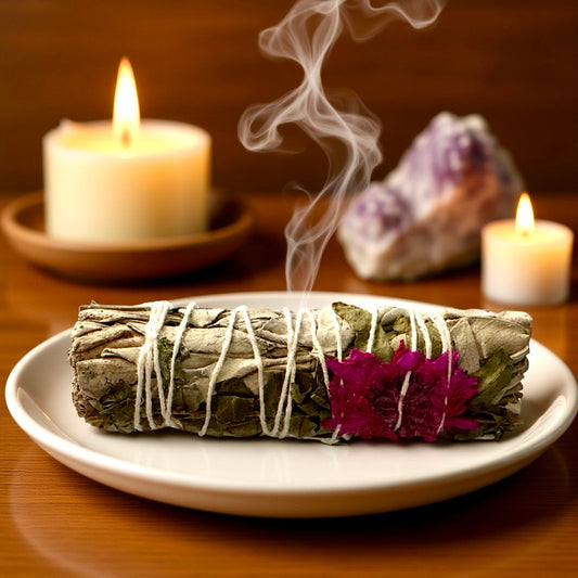 Fagot de Sauge blanche & Fleurs Roses Séchées