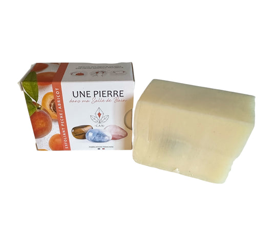 Savon exfoliant pêche-abricot 140 g avec pierre roulée à l'intérieur