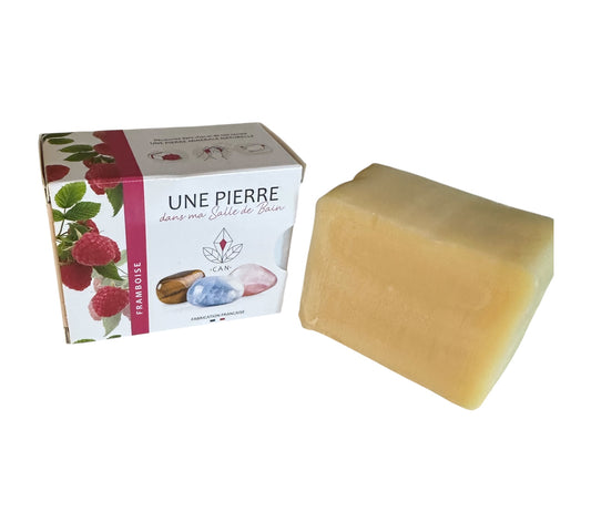 Savon framboise 140 g avec pierre roulée à l'intérieur