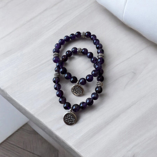 Bracelet Améthyste + Fleur de Vie