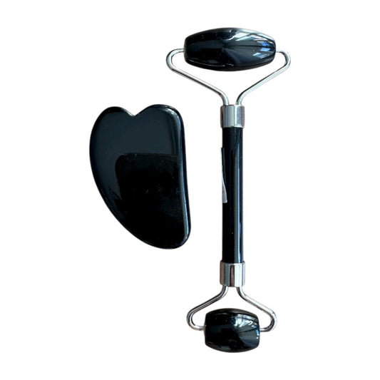 Kit Gua Sha & Rouleau en Obsidienne Noire