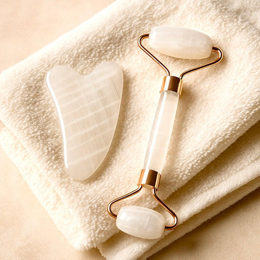 Kit Gua Sha et rouleau en Cristal de Roche