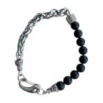 Bracelet Homme Onyx Mat et Chaîne en acier