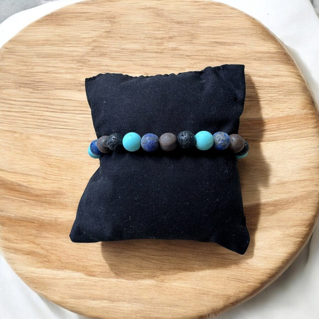 Bracelet Mix Équilibre : Pierre de Lave, Œil de Tigre, Sodalite, Amazonite