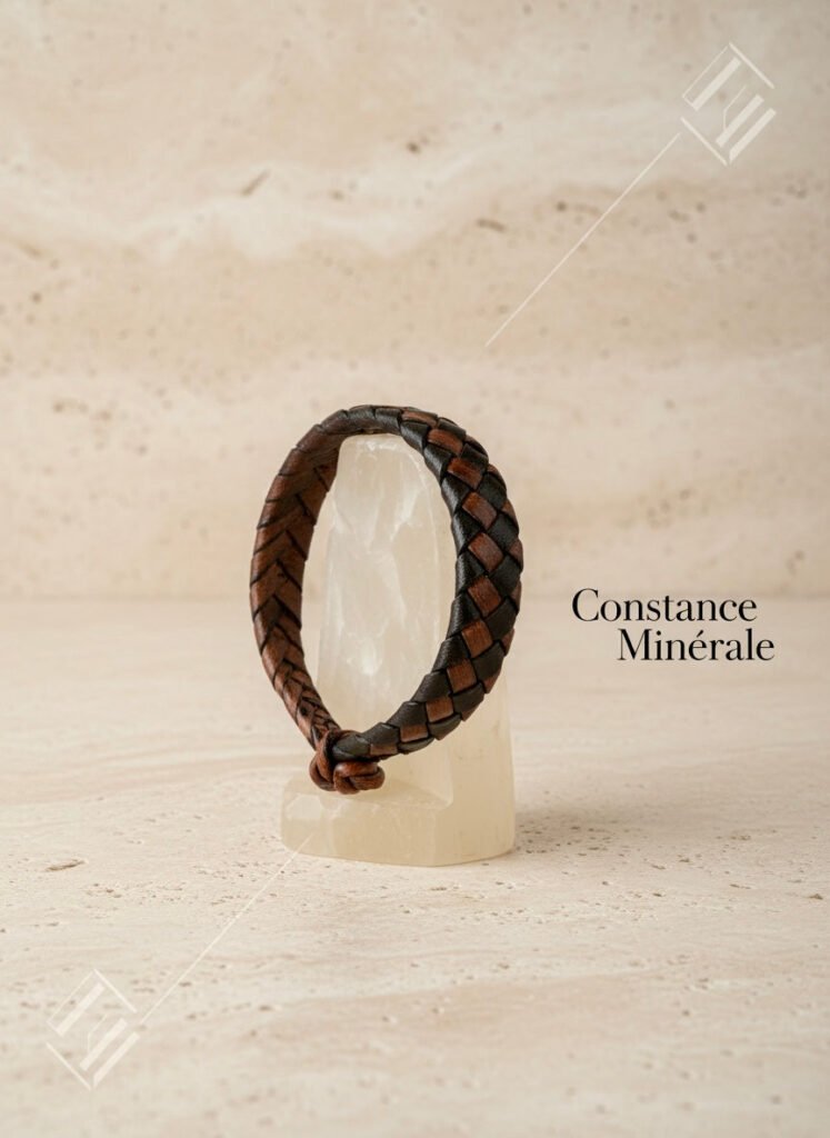 Bracelet cuir brun patiné