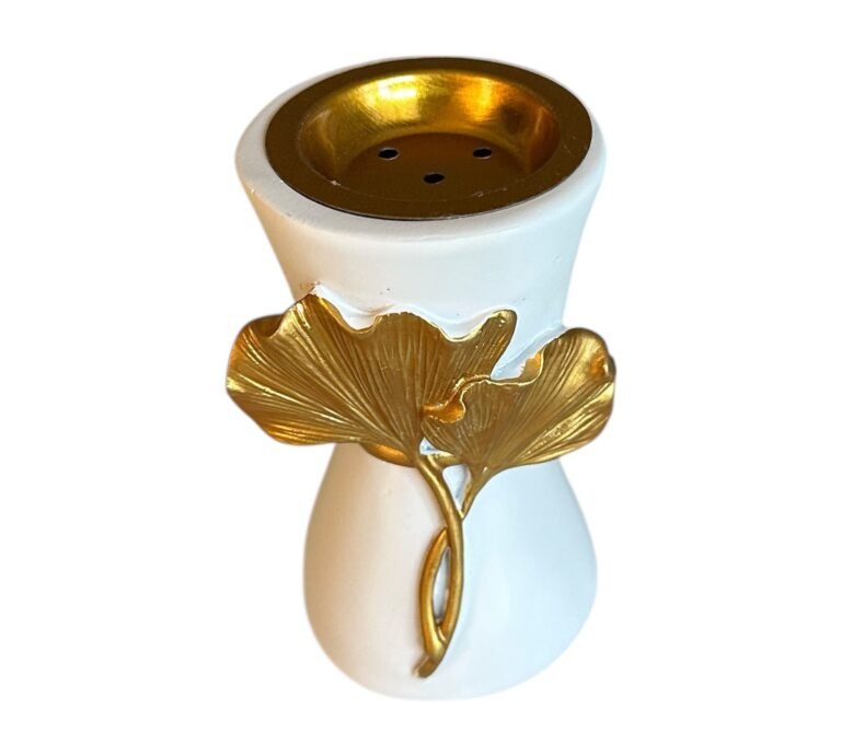 Brûleur d'encens pour résine et cônes en céramique blanc et doré