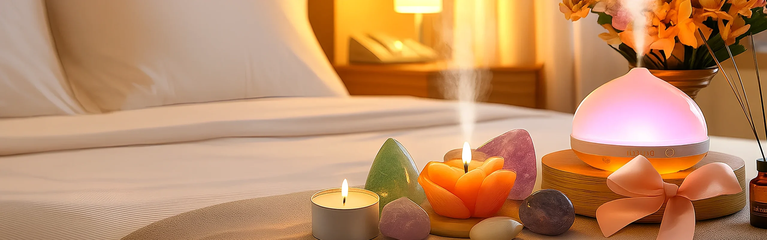Coffrets cadeaux spirituels : bougies, diffuseur et pierres naturelles