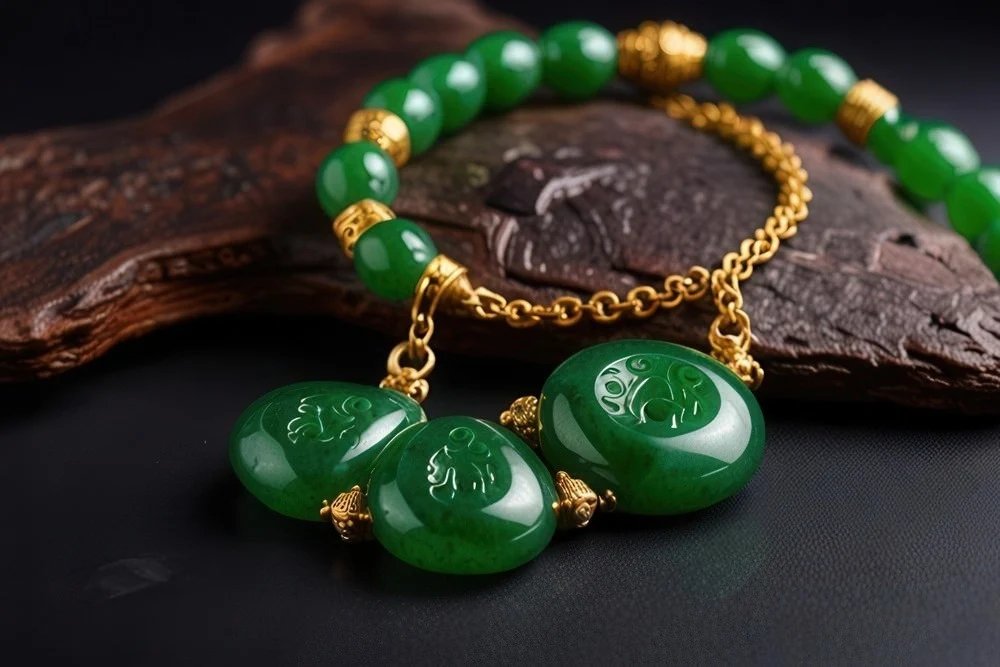 Bracelet en jade vert et pierres naturelles