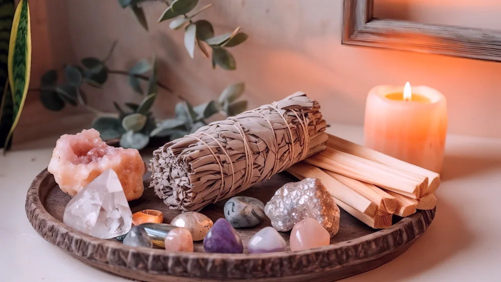 Sauge blanche, palo santo et pierres naturelles pour la purification