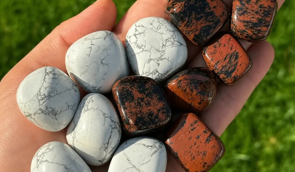 Pierres roulées en obsidienne acajou et howlite blanche
